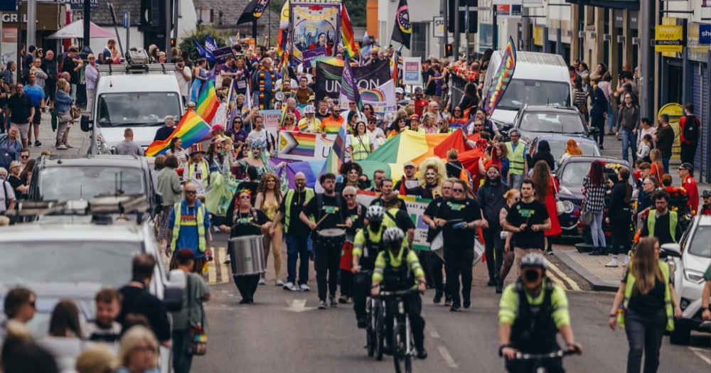 Image shows the Ballymena Pride Parade
