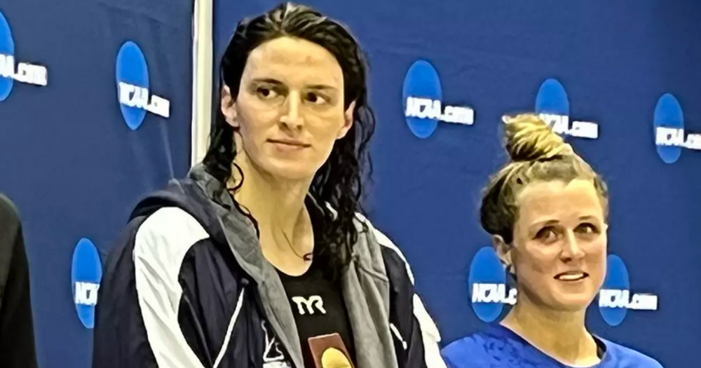 Image shows Lia Thomas at a former swimming championship
