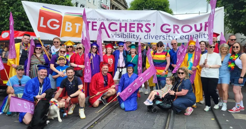 This article is about a documentary about LGBTQ+ advocacy in Irish schools. The Image shows members of INTO LGBT+ Teachers’ Group at Dublin Pride 2025.