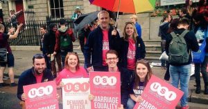 Senator Laura Harmon campaigning for Marriage Equality in 2015 with USI.