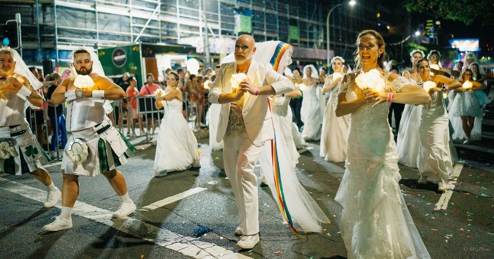 People taking part in a wedding parade in Sydney in celebration of Marriage Equality. The parade was organised Sydney Queer Irish.