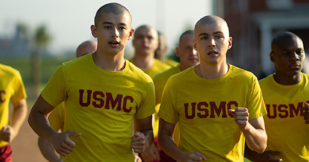 Miles Heizer and Liam Oh in a still from Boots.