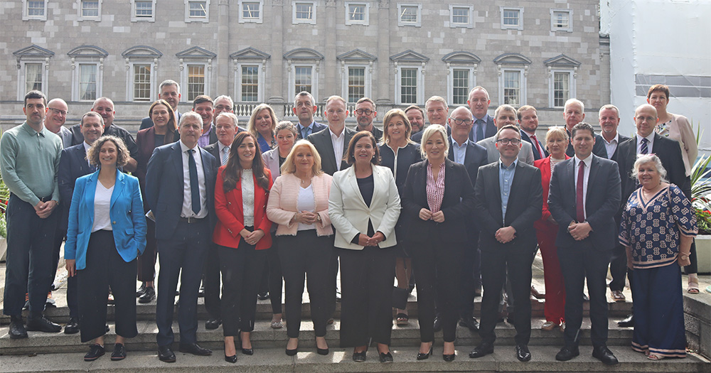 The Sinn Féin team posing for a photo at Leinster House in 2024.