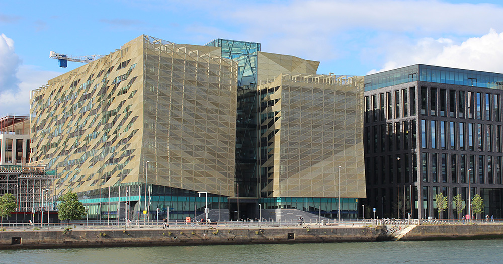Exterior of Ireland's Central Bank on the quays in Dublin.