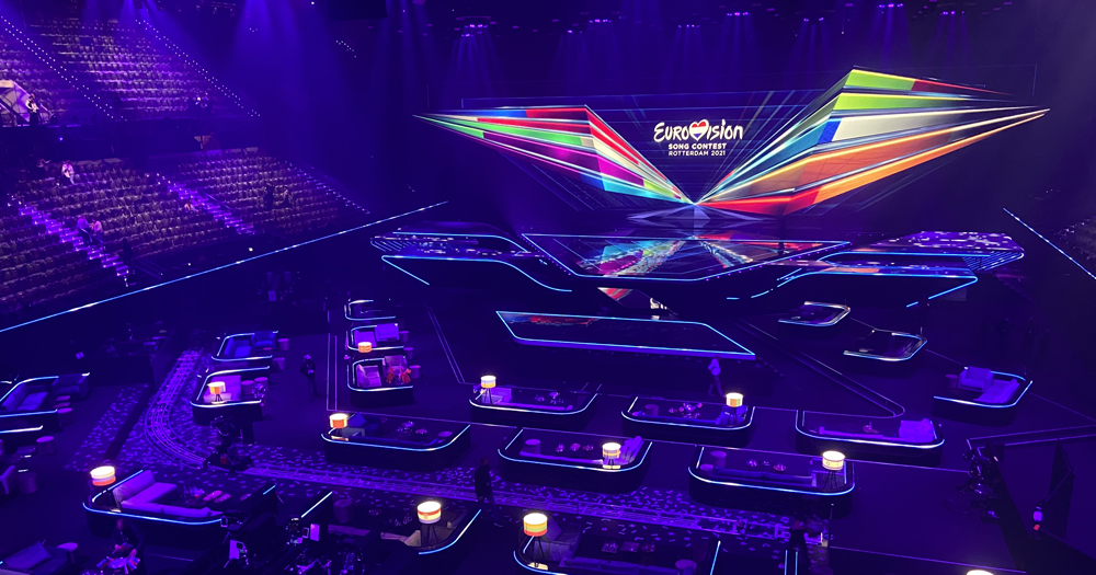 This article is about a boycott of Eurovision over Israel's participation. Eurovision stage with purple colours and empty seat in front.