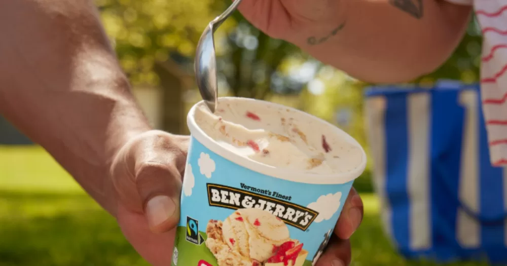 Image shows a pint of Ben & Jerrys icecream, whos co-founder recently resigned