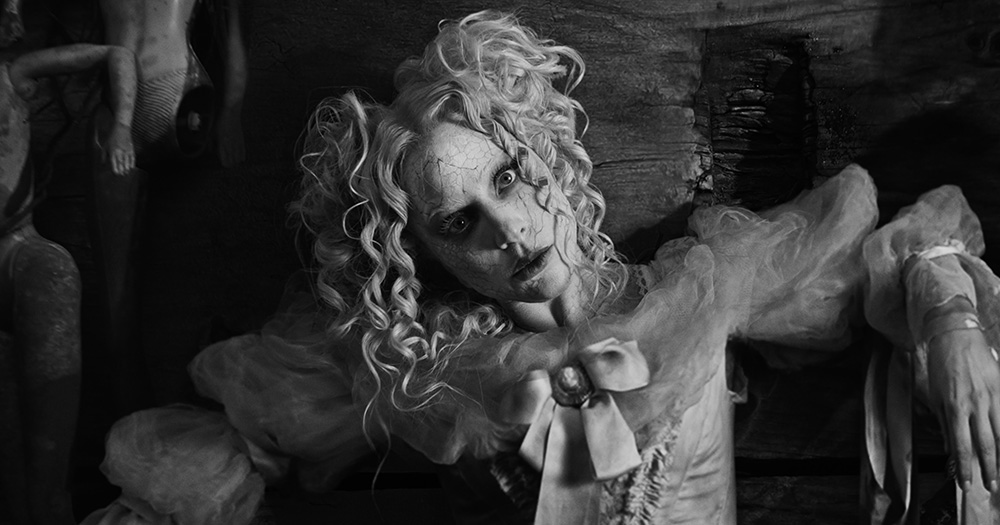 Black and white image of Lady Gaga from 'The Dead Dance' music video.
