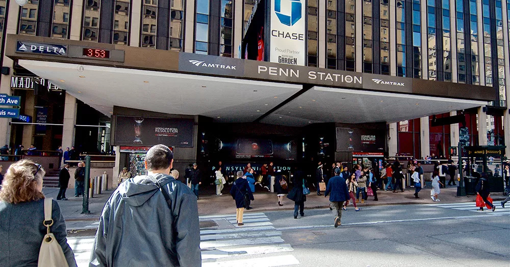 The exterior of Penn Station in New York, where there has been a crackdown on gay cruising.