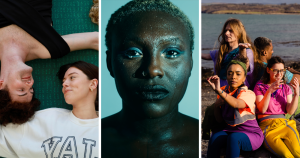 Split screen of three shows from Dublin Fringe Festival 2025. Left is Don't Tell Dad About Diana, middle is Octopus Children, right is Change.