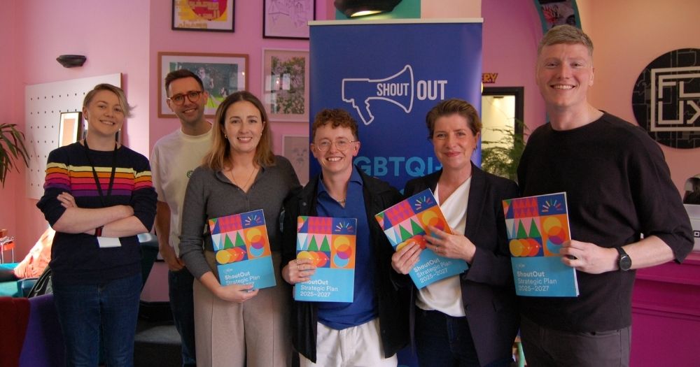 The ShoutOut team smiling for a photo at the launch of the strategic plan.