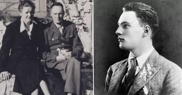Image shows a black and white photo of Gavin Arthur and his wife Esther Murphy Strachey and on the left and a profile photo of Gavin Arthur on the right.