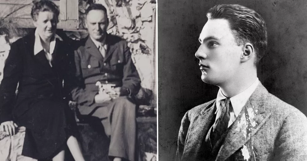 Image shows a black and white photo of Gavin Arthur and his wife Esther Murphy Strachey and on the left and a profile photo of Gavin Arthur on the right.