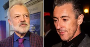 A split image of Graham Norton and Alan Cummings.