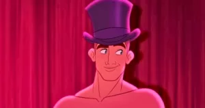 One of the Disney characters designed by Mr XToon, shirtless and with a purple hat.