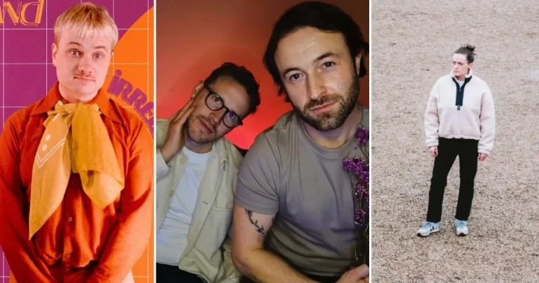 mage shows Pure Grand, Phoeno and Elaine Mai, three Irish LGBTQ+ music acts, side-by-side.