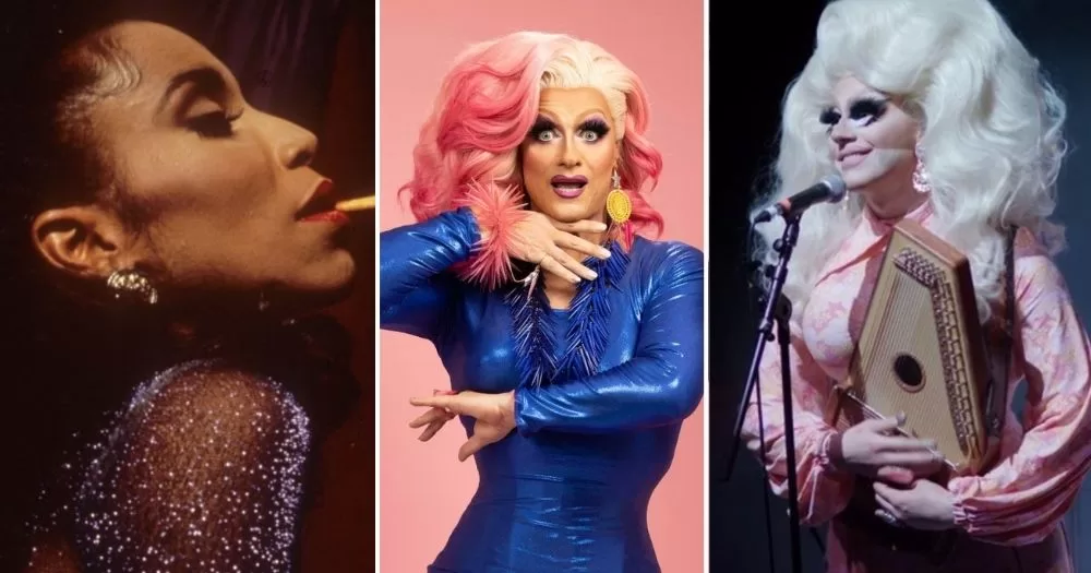 A three-way split image of Octavia St. Laurent, Panti Bliss and Trixie Mattel. The images are promotional posters for their drag documentaries.