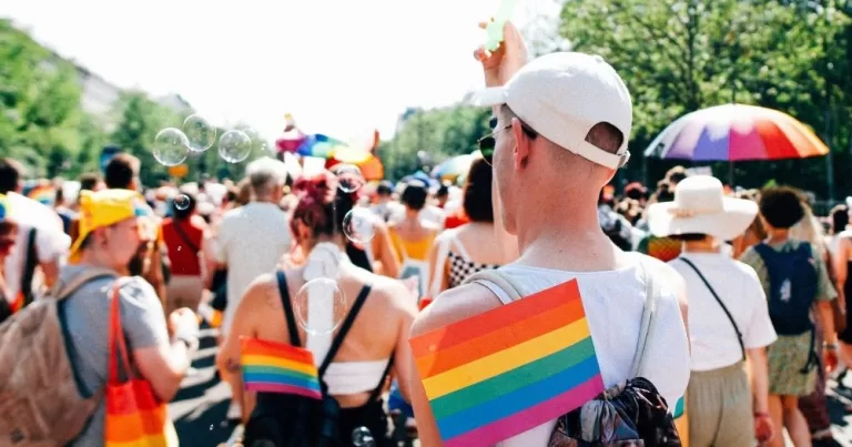 Participants at a Hungarian Pride march in Budapest.