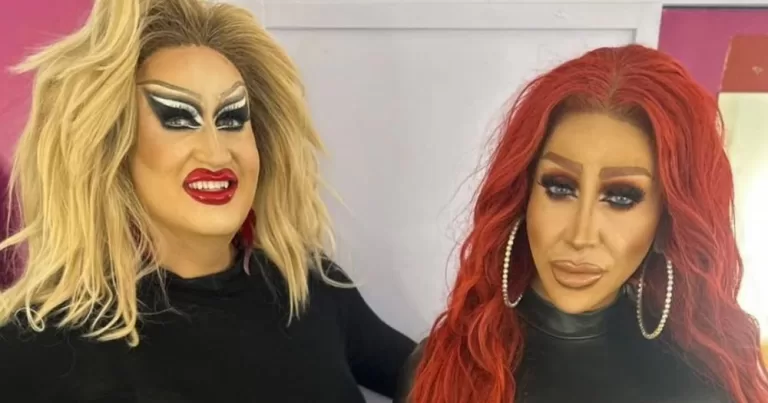 Image shows drag queens Victoria Secret and Davina Devine.