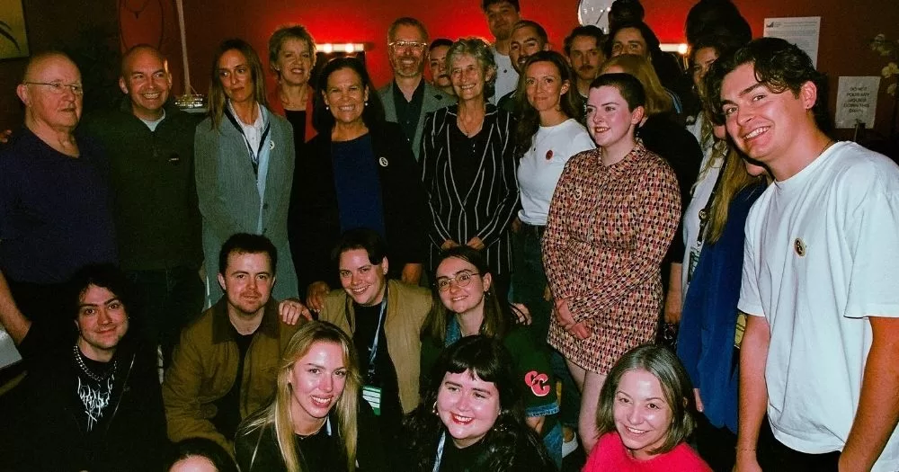 A group of activists pose with Catherine Connolly.