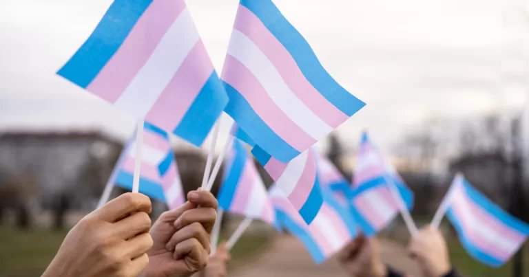 A series of trans flaags being held a coalition has criticised the National Gender Service and their choice to cease their waiting list