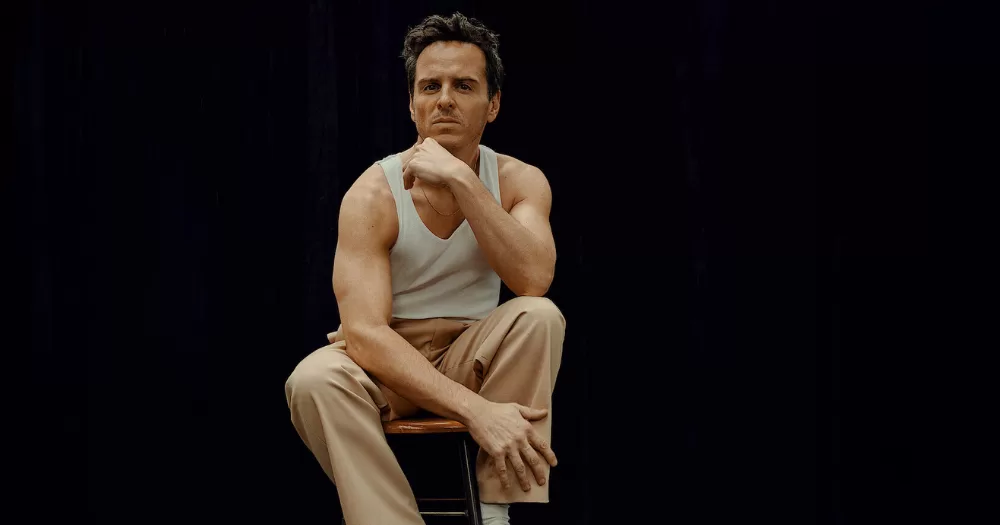 Andrew Scott poses in front of a black background. He has been announced as the lead in Elsinore.