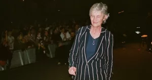 Catherine Connolly on a stage during her presidential campaign.