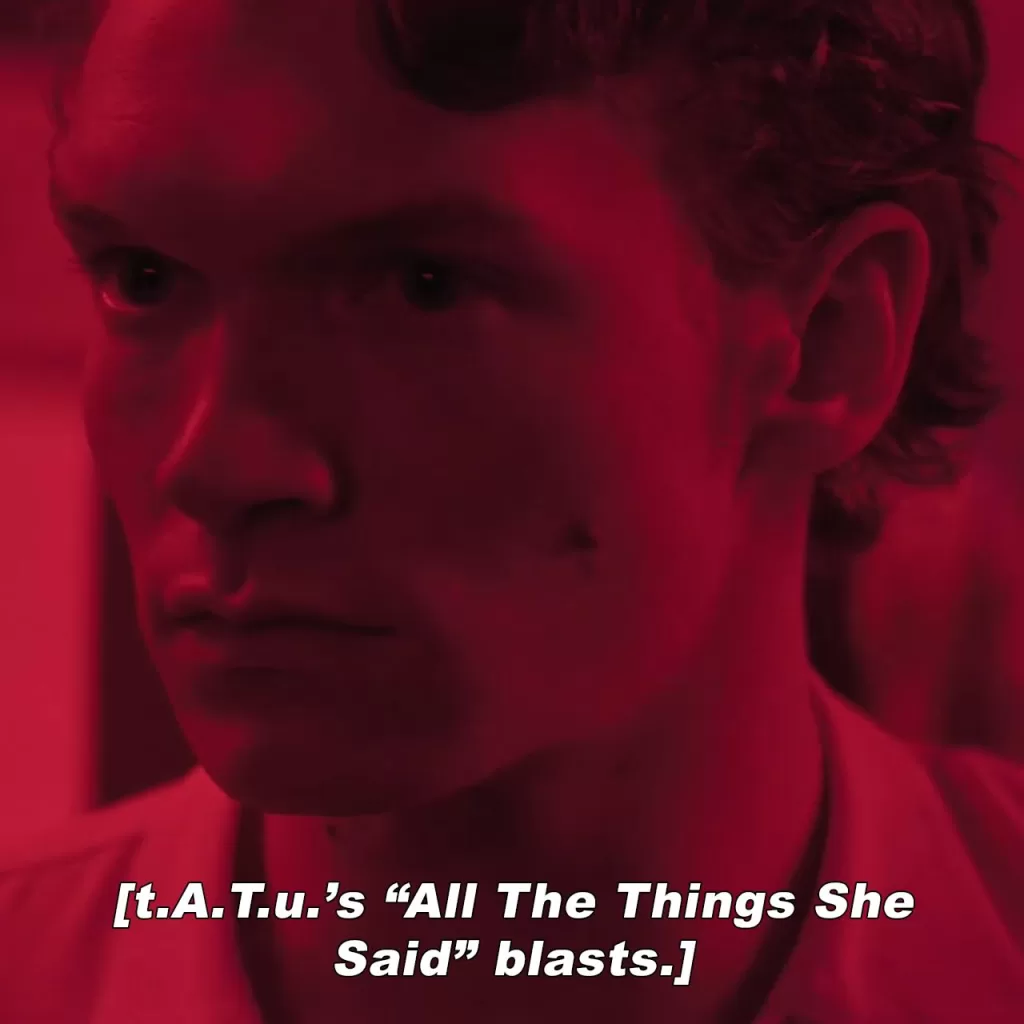 Heated Rivalry Ireland. Ilya in a club where T.a.T.u is playing.