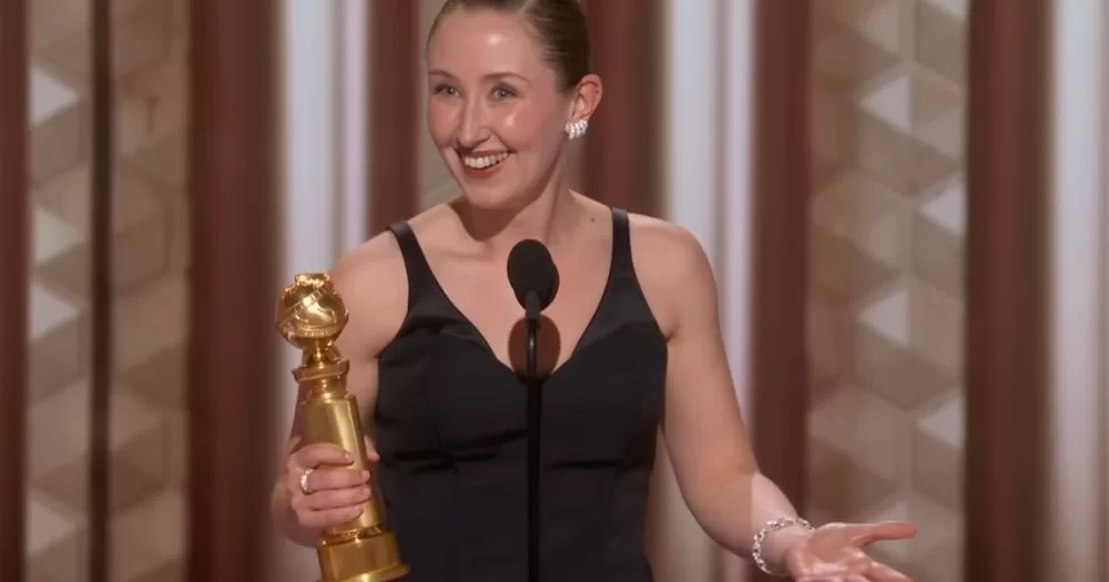 Erin Doherty on stage at the Golden Globes.