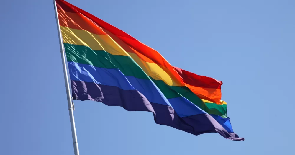 A gay pride flag. This article cover posthumous same-sex convictions