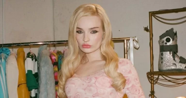Image shows Kim Petras in a dressing room.