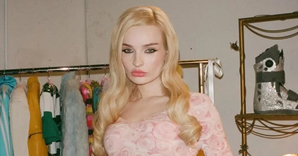 Image shows Kim Petras in a dressing room.
