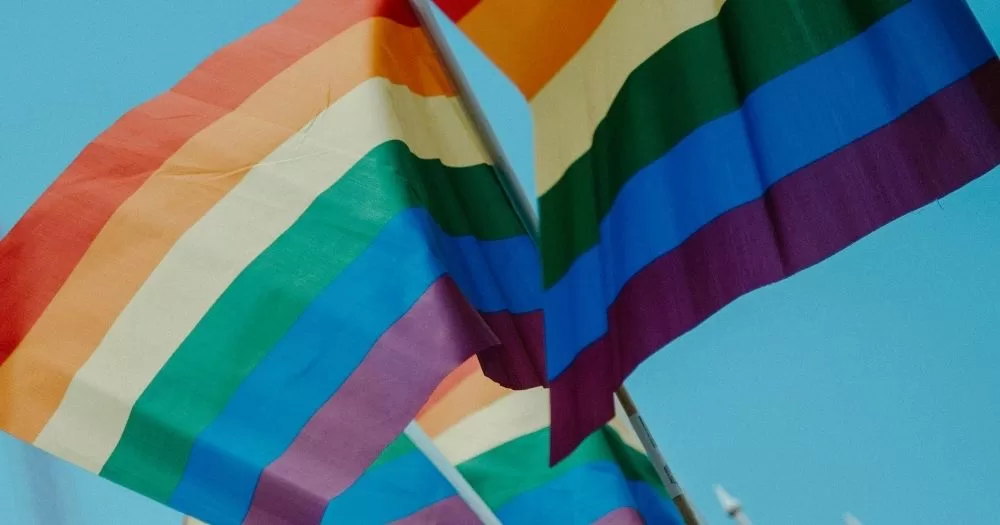 This article is about a proposal to disregard historic convictions for same-sex activity in Ireland. In the photo, two pride flags in the air.