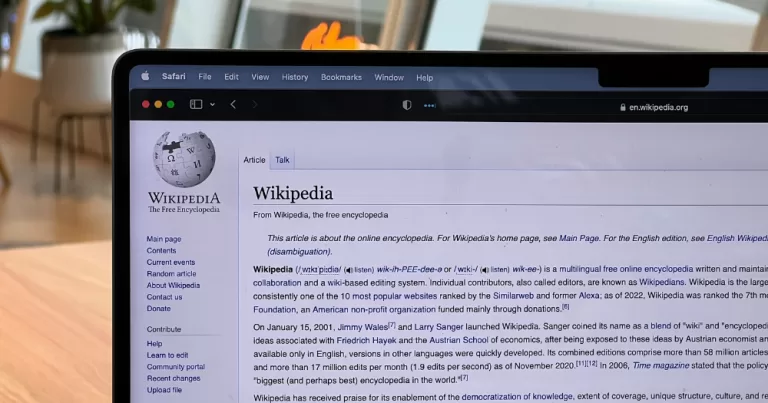 An computer screen showing a wikipedia page