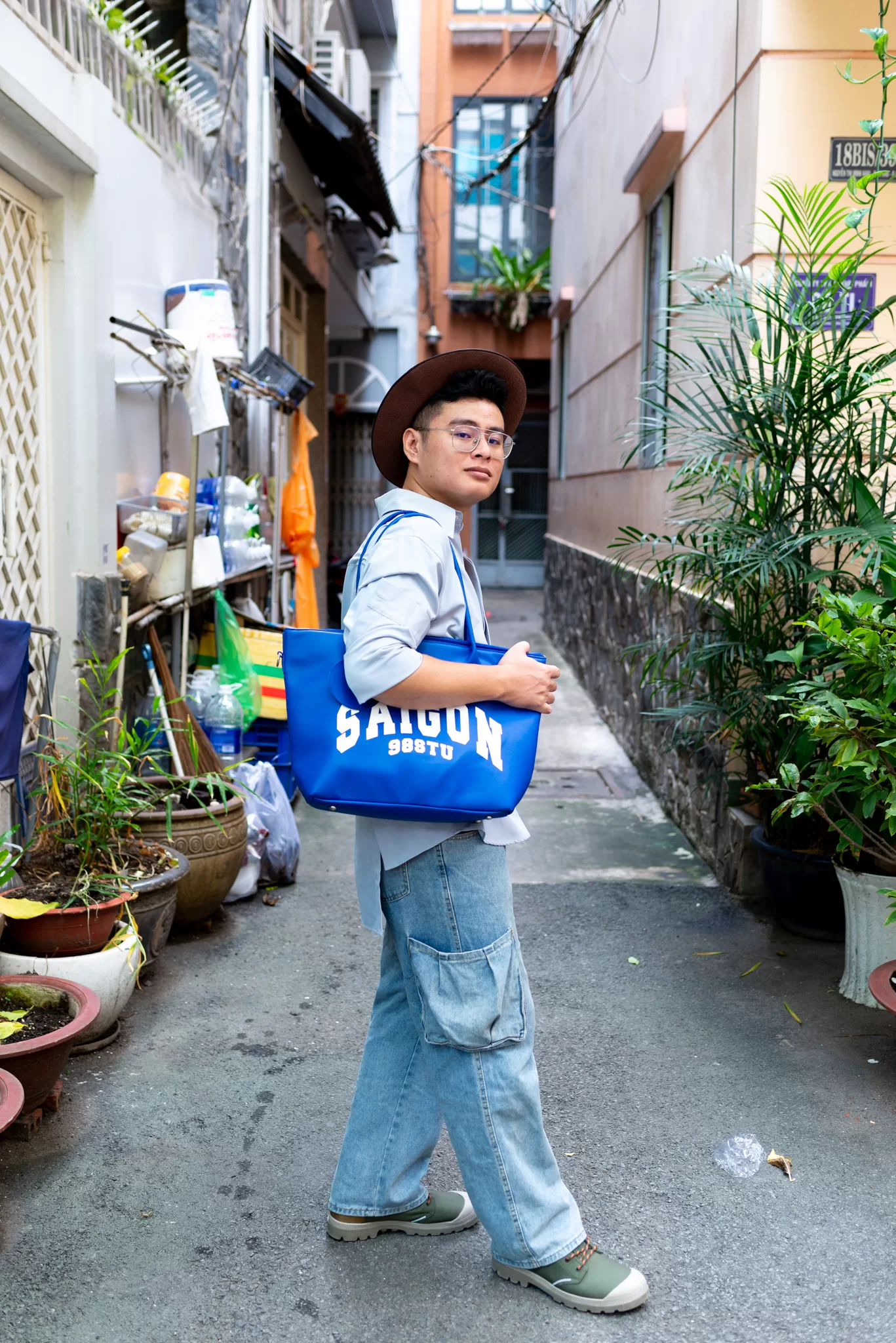 A man poses on the streets of Ho Chi Minh City.