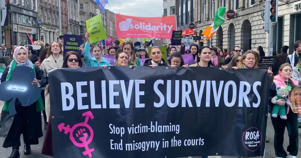 Protesters marching through Dublin this International Womens Day