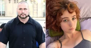 Chappell Roan (right) and security gaurd Pascal Duvier (left)