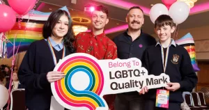 Belong To LGBTQ+ Youth awarding the national LGBTQ+ Quality Mark to students