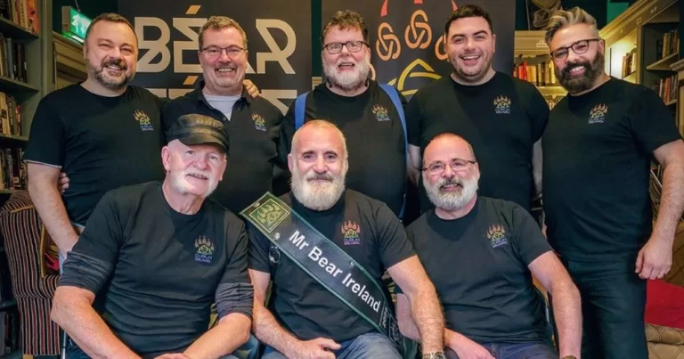 Mr Bear Ireland 2026 voting now open. A group photo of Mr Bear Ireland 2025 and other bear organisers promoting the feile.