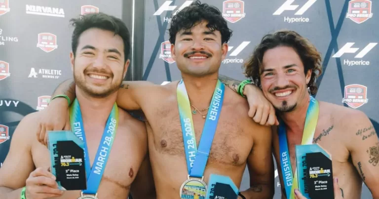 Schuyler Bailar, Chella Man, and Cal Calamia members of the Transmasc Ironman Team.