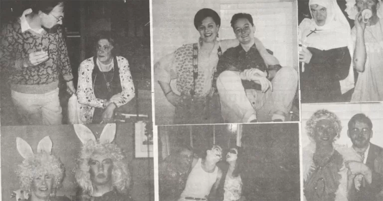 A newspaper cutout of photographs from Flikkers gay disco.