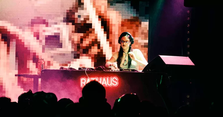 Image of a DJ playing at Rathaus x Pornceptual.