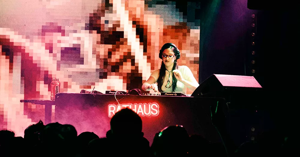 Image of a DJ playing at Rathaus x Pornceptual.