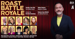 Poster of GCN's Roast Battle Royale, featuring presented Brendan Courtney and the comedians and stars who are part of the cast.
