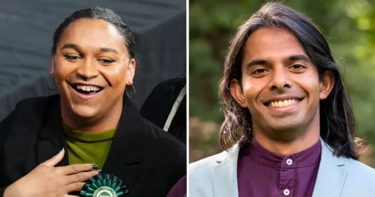 Split screen of Iris Duane and Q Manivannan, the first trans members of parliament to be elected in Scotland.