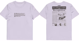 The front and back of a t-shirt launched by Brian Teeling featuring a personal ad and the cover of Issue 50 of GCN.