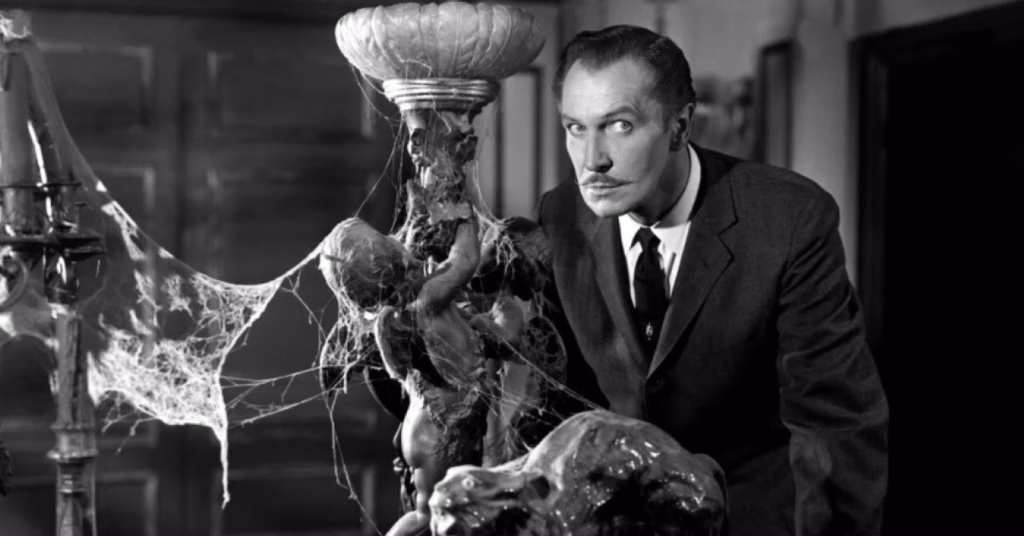 A black and white photo of actor Vincent Price