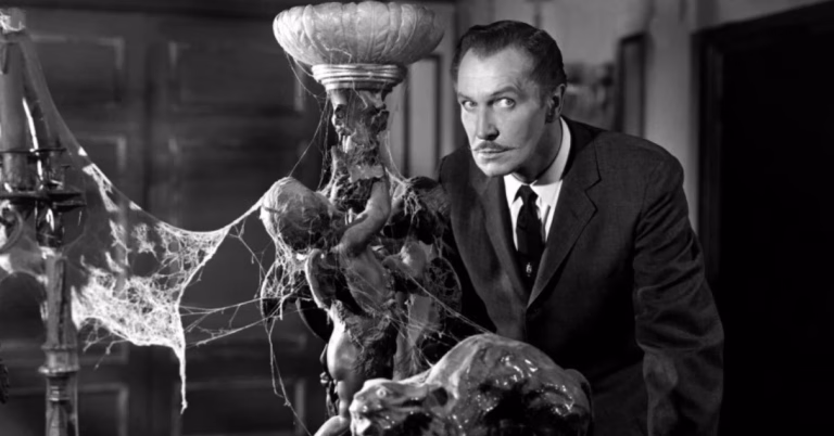 A black and white photo of actor Vincent Price