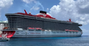 Virgin Voyage's LGBTQ+ cruise ship docked.