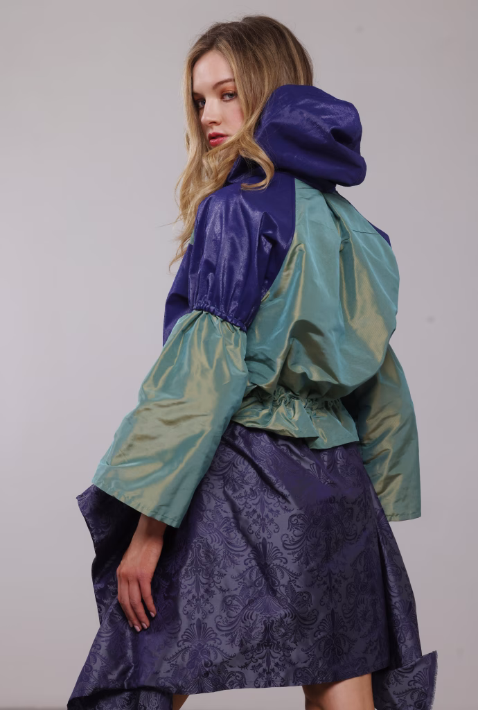 A blonde model wearing Orla Langan's designs.