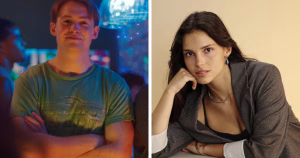 The article discusses bisexual actors Kit Connor and Indie Navarette being cast in the new X-Men film. The image is a split screen depicting promotional photos of the two actors